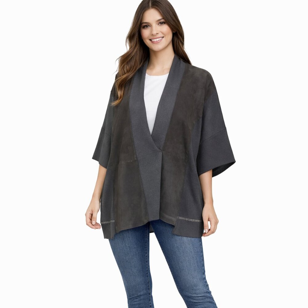 Fabiana Filippi grey suede wool beaded trim cardigan size XL